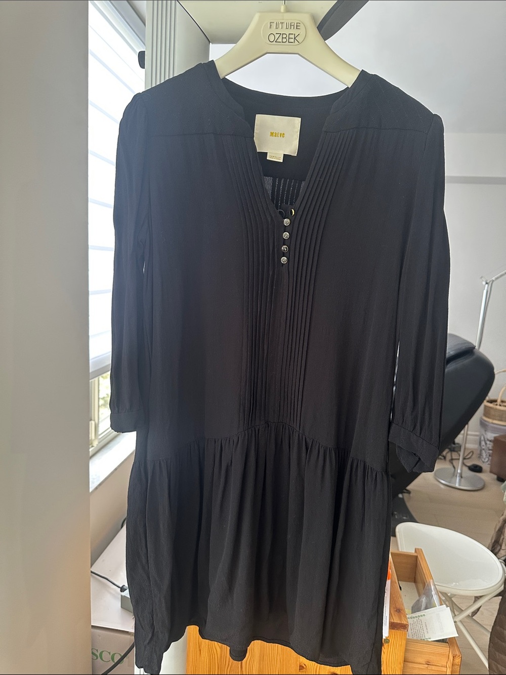 Maeve Black V-Neck Tunic with Pintuck Front